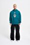 Men's Middle Finger Printed Hooded Oversize Sweatshirt Petrol Green - 3