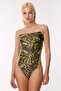 6209 Green Glittery Leopard Strapless Swimsuit - 2