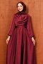 Burgundy Waist Belted Patterned Satin Evening Dress - 2