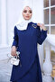 Navy Blue Tunic and Trousers Set with Tie Detail - 4