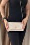 Women's Beige Clutch Bag - Hand and Shoulder Bag with Chain Strap - 3