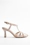 Women's Beige Patent Leather Piping Detailed Strapped Pointed Toe Thin Heel Stiletto Classic Heeled Shoes Zare - 4