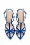 Women's Navy Blue Patent Leather Piping Detailed Strapped Pointed Toe Thin Heel Stiletto Classic Heeled Shoes Zare - 4