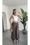 Women's Brown All-Size Compatible Draped Modal Tencel Fabric with Gathered Waist and Tie-Up Detail at the Hem - 3
