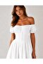 Women's 100% Cotton Lined Off-Shoulder Corset Detailed Buttoned Mini Summer Dress - 3