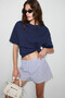 Lagertha Women's 100% Organic Cotton Thick Textured Oversize Fit Round Neck Navy Blue T-Shirt