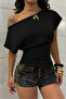 100% Cotton Bele Open Shoulder Fleeced Flexible Crop Top Blouse - 4