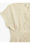 Linen Blend Slim Fit V-Neck Short Sleeve Waist Accent Pleated Striped Shirt - 3