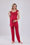 New Season Cherry Special Lace Design Strap 100% Cotton Maternity Pajama Set with 3 Pieces - 6