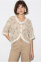 Women's Beige Embroidered V-Neck Buttoned Stripe Detailed Blouse 4216 60286423 - 2