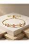 Women's Steel Elevator Bracelet Gold Color with Oval Pink Stone