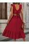 Women's Strappy Ruffled Square Neck Tie Back Midi Aerobin Midi Dress - 2
