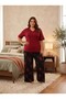 New Season Burgundy V-Neck Short Sleeve Special Design Summer Cotton Combed Cotton Plus Size (Oversize) Pajama Set - 6