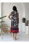 Women's Sleeveless Skirt with Flounces and Shawl Patterned Summer Viscose Shirt Dress - 6