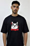 Cat Wanted Design Printed Oversize Black T-Shirt