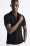 Men's Zipper Collar Pique Polo T-Shirt - Black