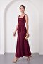 Women's Burgundy Square Neck Bow Detail Maxi Event Dress - 3