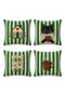Green Striped Cat Patterned 4-Piece Throw Pillow Cover Set - 3
