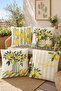 Set of 4 Patterned Lemon Flowers in a Pot Cushion Covers