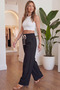 Women's Black Muslin Palazzo Pants Wide Leg High Waist - 4