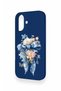 iPhone 16 Compatible Blue Ribbon Floral Pattern Silicone Case - 4