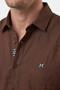 Coffee Flamed Linen Men's Shirt – Summer 100% Cotton Relaxed Fit 2602652 - 4