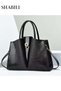 Women PU Large-Capacity Multipocket Croc-Embossed Shoulder Crossbody Tote Satchel Handbag, Ladies Bag Top Handle with Detachable Strap for Teen Youth Casual Party Travel, Cross Bags Style (Bla