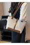 Women's Shoulder Tote Bag with Faux Leather Trim Handbag Large Capacity Shoulder Bag Fashionable Travel Messenger Shoulder Bag for Ladies Girls College Students - 5