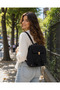 Women's Black Knitted Backpack with Tassel Detail and Cover, Daily Bohemian Bag 35X27X12 cm - 4