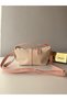 Women's Pink Powder Canvas Leather Detailed Shoulder Bag Striped Classic Handbag