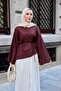 Women's Waist-Tie Skirt Top Blouse Burgundy - 2