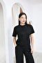 Women's Silvery Crew Neck Short Sleeve Loose-Fit Top and Bottom Set - 2