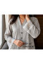 - Stone Grey Textured Cotton Modest Shirt with Lace Bell Sleeves - 2