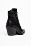 Black Matte Leather Lace-Up Zippered Metal Toe Western Cowboy Short Ankle Boots - 3