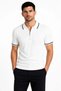 Men's Ribbed Knitwear T-Shirt Polo Collar Half Zipper Short Sleeve T-Shirt - White - 4