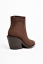 Coffee Matte Suede Flat Zippered Metal Toe Western Cowboy Short Ankle Boots - 3