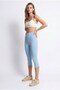 2140 Women's High Waist Slit Capri Leggings Baby Blue - 4