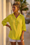 Neon Yellow Shirt with Collar and Buttons, 3/4 Sleeves, Casual Muslin, Oversize Woven 67 67 - 6