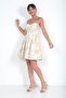 Women's Floral Patterned Strapless Lined Waist Draped Jacquard Short Dress - 3