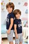 Boy's T-Shirt & Shorts Cotton Combed Cotton Pajama Set Navy Blue Gray Space Themed - 3