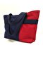 Navy Blue Red Denim Patchwork Shoulder Bag - 3