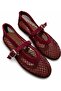 Women's Mary Jane Burgundy Mesh Ankle Strap Ballerinas