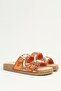 Women's Orange Bead Embroidered Double Buckle Cork Sole Slippers