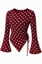 Polka Dot Round Neck Drape Detailed Spanish Sleeve Hijab Matching Top Blouse