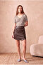 Women's Brown / Blue Striped Cotton / Elastane Regular Fit V-Neck Short Sleeve Shirred T-Shirt Bennett - 2