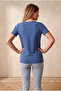 Women's Dark Blue Cotton / Elastane Blended Regular Fit V-Neck Short Sleeve T-Shirt Delaney - 5