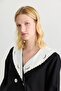Black Embroidered Jacket with Collar Details - 4