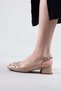 Breezy Bird's Eye Stone Detailed Patent Leather Low Heel Shoes Beige - 4