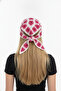 Hand Knitted Crochet White Fuchsia Floral Patterned Triangle Bandana Scarf Hair and Neck Accessory - 2