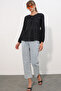 Women's Long Sleeve Textured Blouse 998 - Black - 2